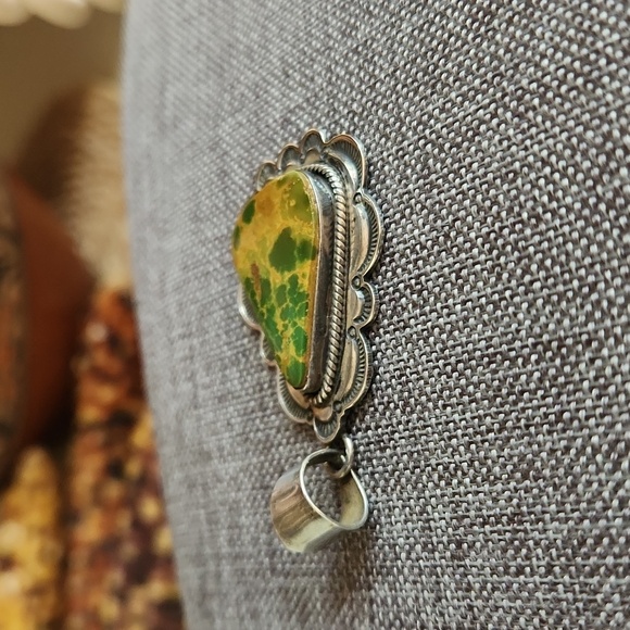 Incredible Native American Navajo Royston Turquoise & Sterling Pendant 💚🎁🤎 - Picture 5 of 11